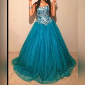 Teal Quinceañera ballgown dress